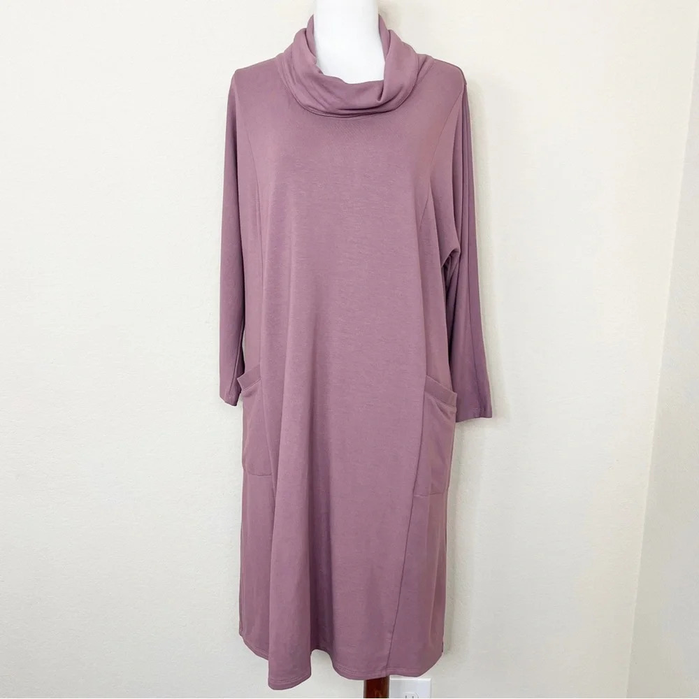 J. Jill Wearever Collection‎ Cowl Neck Dress Smoky Plum Knee Length